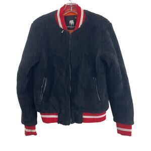 American Stitch Fleece Bomber Men's Zip Varsity Jacket Black/Red Polyester M